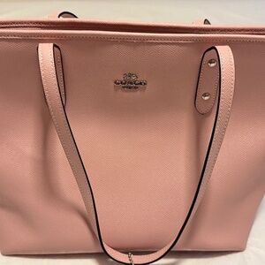 Pink Coach City Leather Zippered Tote